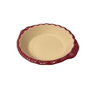 Pampered Chef Ruffled Pie Plate 9in Cranberry Red Stoneware Scalloped 7103 USA
